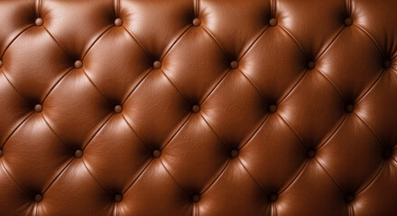 Naklejka premium A detail of luxurious brown tufted leather upholstery with deep buttoning creating a classic and elegant textured background perfect for interior design themes and vintage furniture inspiration.