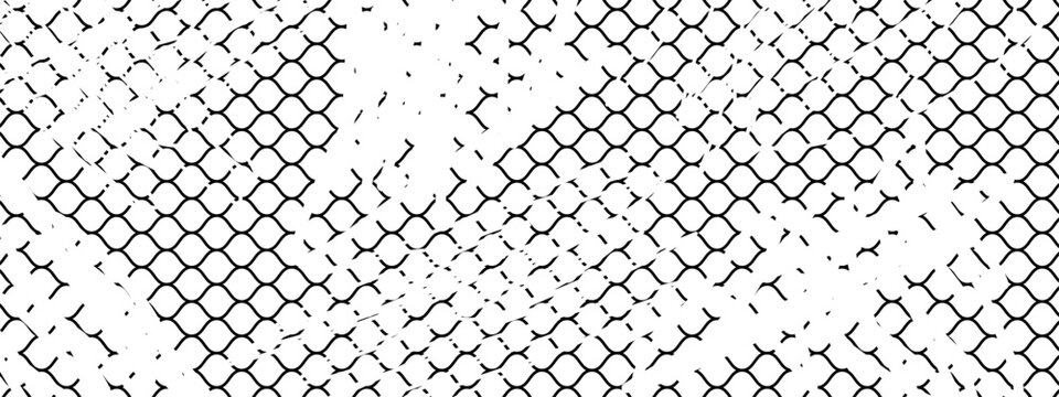 Football, hockey or basketball net with distressed texture. Lattice structure with grunde effect. Old fence pattern. Scratched mesh background. Vector graphic illustration.