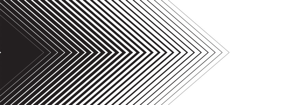 Repeated chevron shaped arrows with different thickness and vanishing effect. Forward, fast, speed or motion background. Abstract striped geometric print. Vector graphic illustration