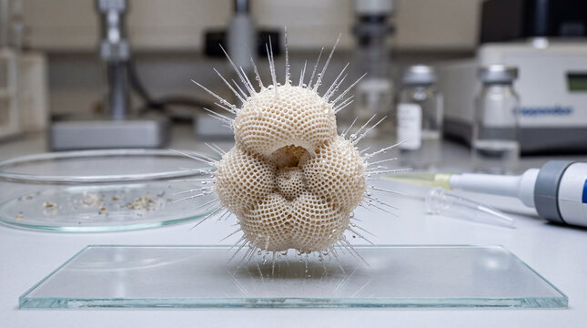 Ultra Realistic Macro of Complex Calcium Carbonate Plankton Foraminifera Shell in Laboratory