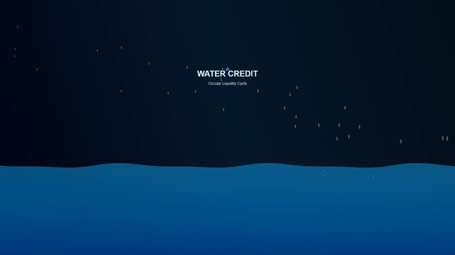 A conceptual visualization of circular economy financing illustrating a fluid aquatic interface with drifting particles and an ethereal deep blue oceanic atmosphere for sustainable investment