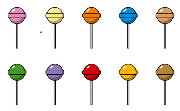 Paletas chupetines. Ilustraci&oacute;n en colores. Conjunto de Icono de golosinas y caramelos. Vector para tiendas, kioscos, app, folleto y otros.