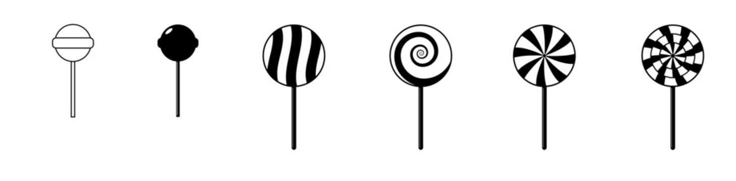 Paletas Chupetines. Ilustraci&oacute;n en blanco y negro. Conjunto de Icono de golosinas y caramelos. Vector para tiendas, kioscos, app, folleto y otros.