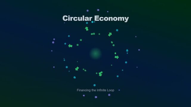 This sophisticated motion graphic of circular economy financing utilizes luminous iridescent nodes and rotating vectors to visualize a sustainable financial ecosystem for an infinite loop