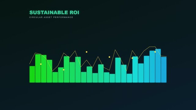 A sophisticated animation illustrating circular economy financing as neon bars evolve and shift across a dark void showcasing sustainable growth and futuristic financial asset performance metrics