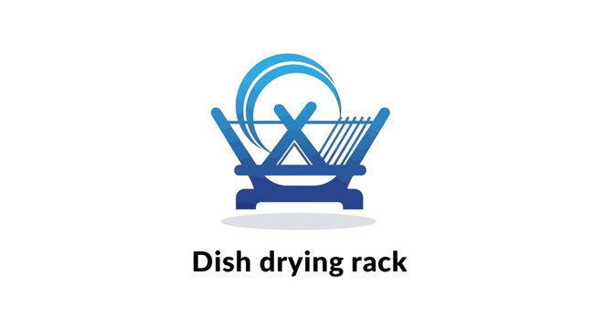 Blue Dish Drying Rack with Plates and Utensils Displayed.