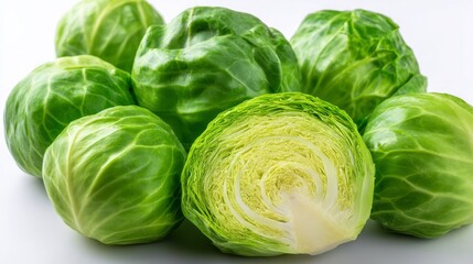 Fototapeta premium Fresh Cabbages Arranged in a Stylish Repeating Pattern on White Surface