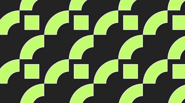 A seamless looping background displays repeating shapes. The design consists of curved squares in green.