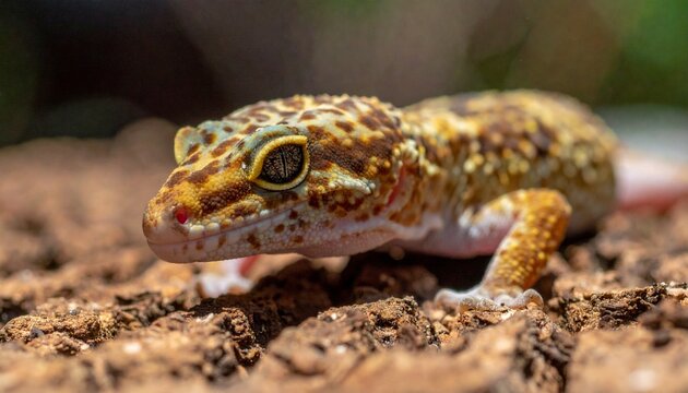 Close-up of a Leopard Gecko Resting on the Ground.