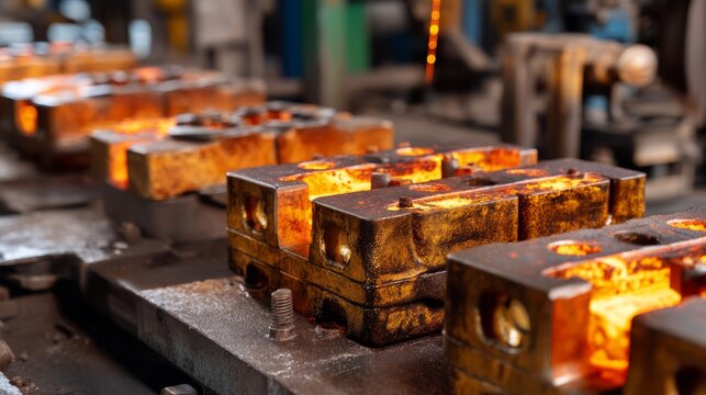 Closeup of Heavy Iron Molds and Clamps in Metal Foundry Casting Process