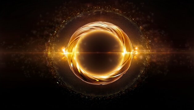 Endless Golden Circle Of Energy And Karma Glowing In Darkness