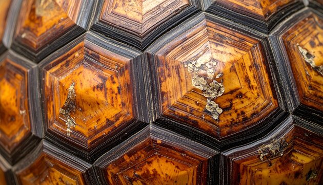 Detailed Close-Up of a Turtle Shell with Hexagonal Patterns.