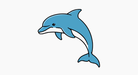 Naklejka premium A charming cartoon dolphin leaping through the water, with a cheerful expression and a smooth blue body