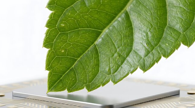 Daun Hijau di Atas Chip Komputer Konsep Teknologi Hijau