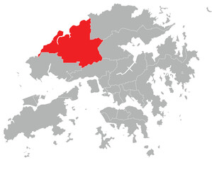 Fototapeta premium Yuen Long District Highlighted on Hong Kong Map Vector Illustration