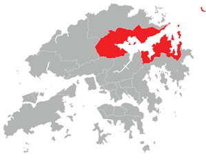 Fototapeta premium Tai Po District Highlighted on Hong Kong Map Vector Illustration
