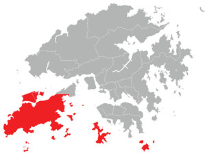 Naklejka premium Island District Highlighted on Hong Kong Map Vector Illustration