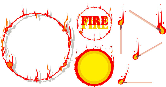 Fire frame and burning match sticks vector set with copy space and clean paths.