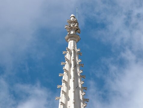 Decorative stone pinnacle. Ornamental stone sculpture showcasing spikes and intricate carvings