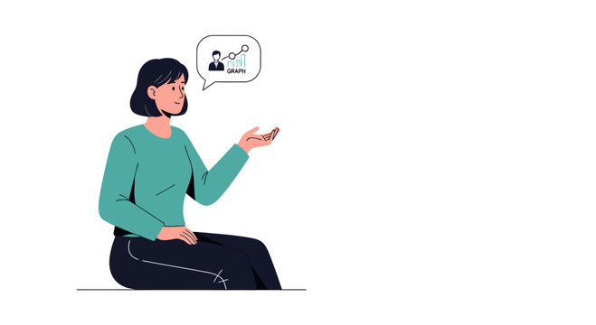 Woman sitting and talking animatedly.