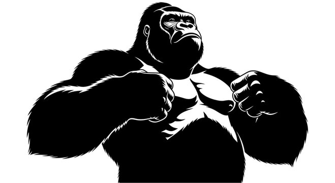 Large muscular gorilla in aggressive stance.