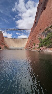 Vertical View Of Glen Canyon Dam From Boat On The Colorado River In Arizona