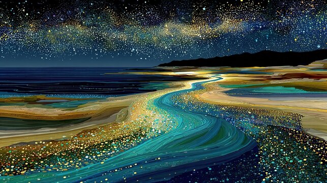 Night Abstract Background Flowing Vertical Light Dots Starry Contrast Vibrant Cyan Blue