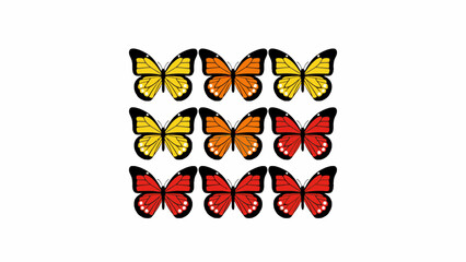 Colorful Butterfly Icons Set in Grid Pattern on White Background © Pemburu