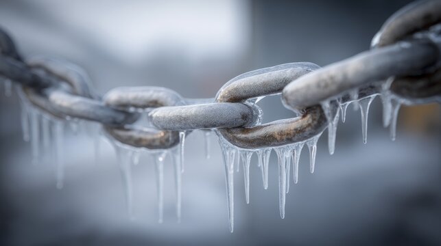 Thick Ice Buildup on Industrial Chain Links with Stiffened Appearance