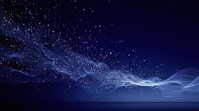 Blue Gradient Background Stars White Dots Wavy S Shape Lines Flowing Fabric Icons Bottom UI