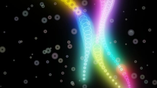 Neon Bubble Spiral Chain 4K Seamless Loop Colorful Abstract Particle Background