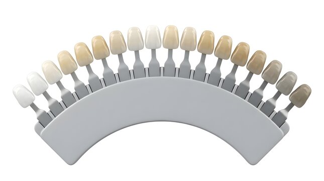 Realistic 3D Render of a Dental Composite Shade Guide Isolated on White Background