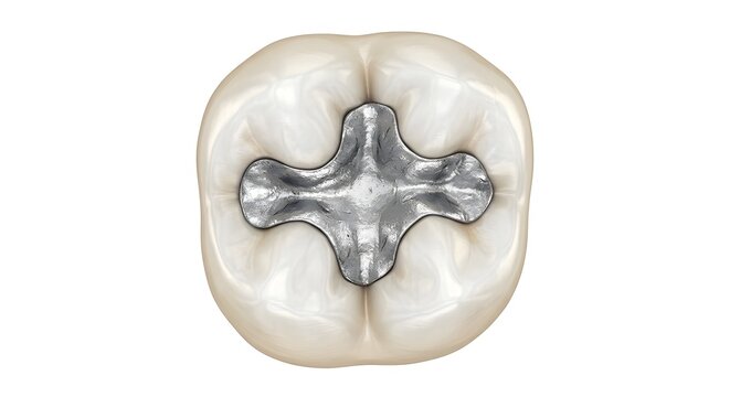 Detailed 3D Illustration of a Silver Amalgam Filling in a Human Molar Tooth