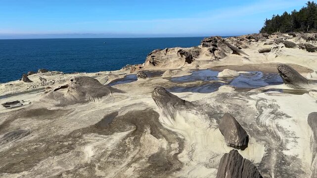 Beautiful, unusual rocks on the coast of Oregon at Shore Acres State Park.