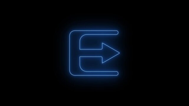 blue neon exit sign animation modern ui logout icon.