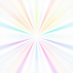 Obraz premium colorful rainbow rays bursting from center, radial light streaks, white background, vibrant spectrum colors, clean composition, high resolution, no text
