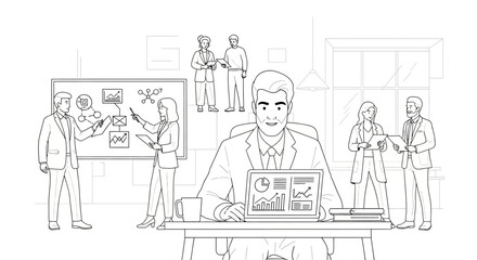 Obraz premium Business Team Collaboration and Data Analysis in Modern Office