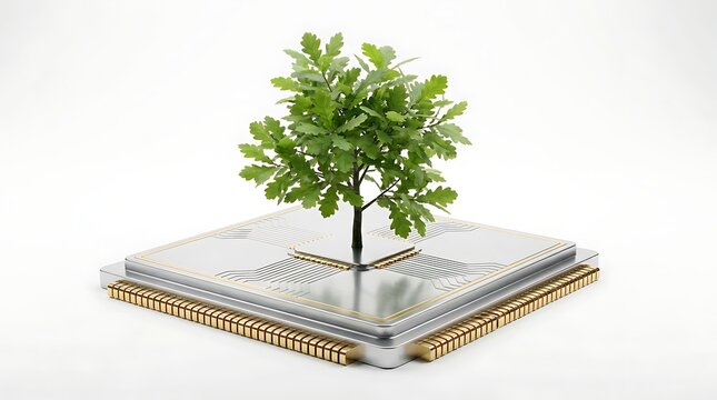 Pohon Tumbuh di Atas Sirkuit Komputer Teknologi Hijau dan Inovasi
