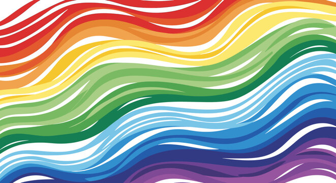Abstract background with flowing wavy lines in a vibrant rainbow color spectrum, creating a dynamic and colorful pattern.