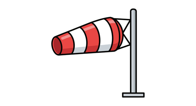 a red and white striped windsock on a pole.