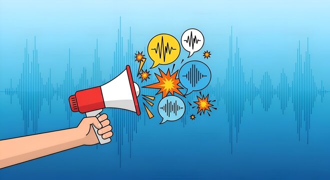 Megaphone Announcing Loud Speaker Broadcast Sound Waves Message