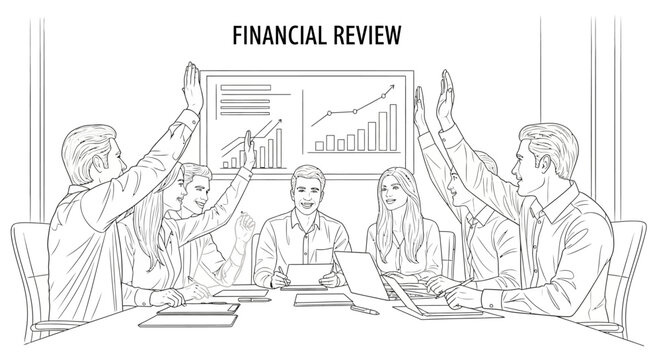 Business Meeting Decision Making, Team Voting, Financial Review Presentation, Boardroom Agreement