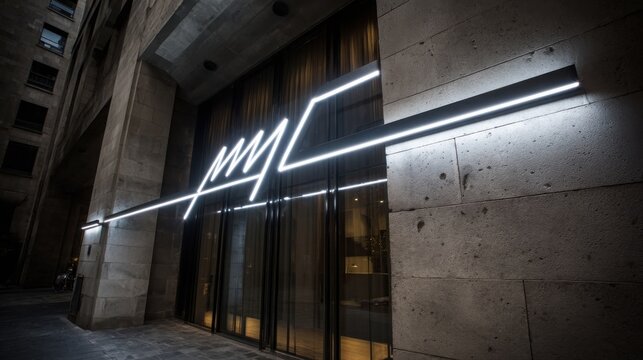 Modern minimalist black metal signboard with thin profile white LED lighting, an elegant architectural element.