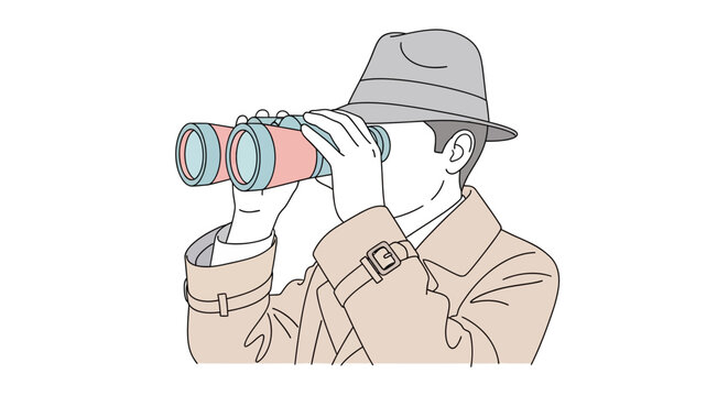 Man looking through binoculars closely.