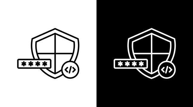 Secure Code Outline White Icon Set Design