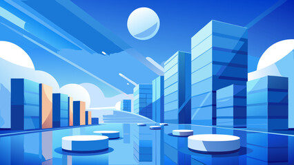 Fototapeta premium Blue Glass Future City Background