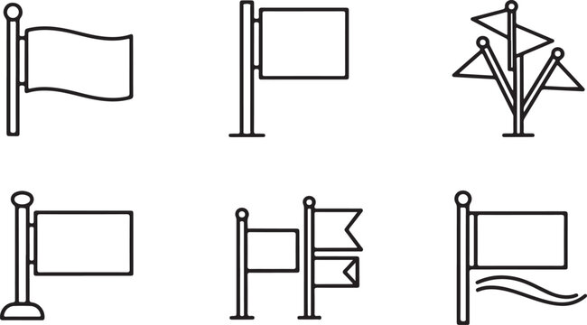 Black and white flag pole six different signs
