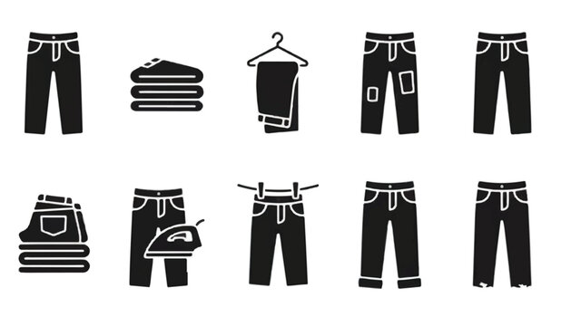 Collection of black icon graphics representing jeans with apparel icon apparel design casual wear fashion icon clothing icon pants icon clothing