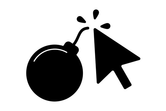 Mouse pointer clicking on the fuse of a cartoon style bomb icon for phishing or cybersecurity concepts vector