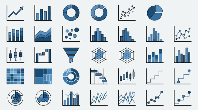 Graph and Charts web icons in line . Graph and Chart icon set.